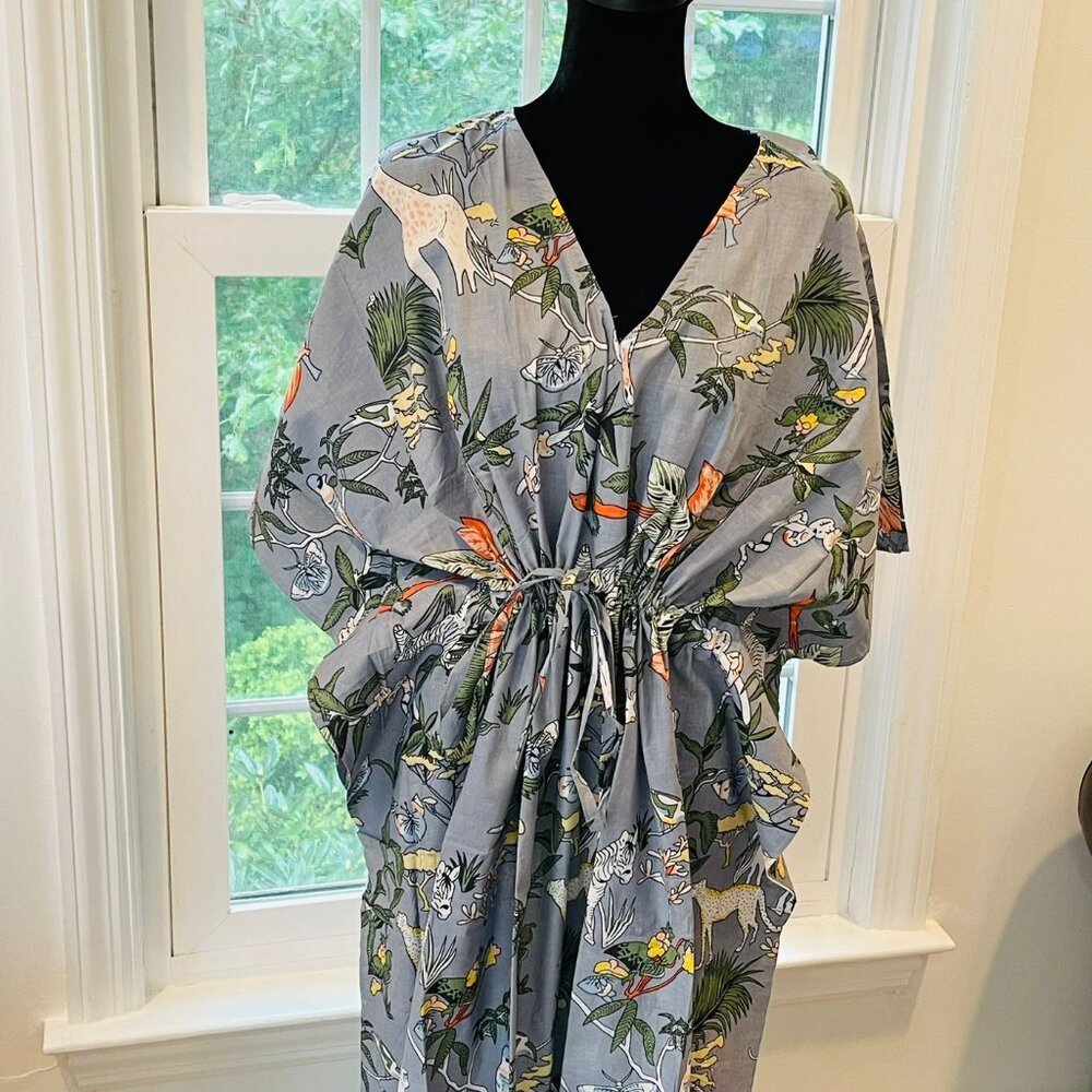BRAND NEW Floral Cotton Kaftan, Animal Print Caftan, Indian Floral Kaftan Dress